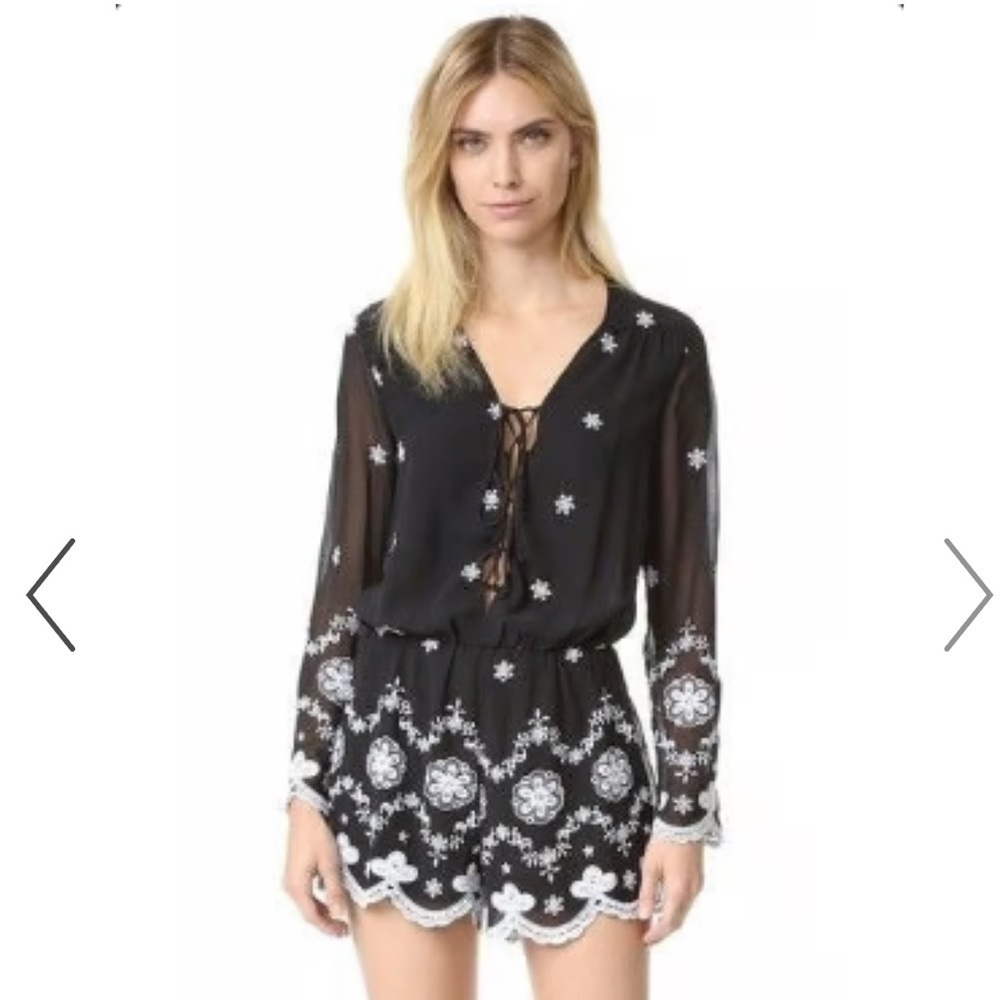 Wayf Embroidered Long Sleeves Romper Black White Floral Size Small